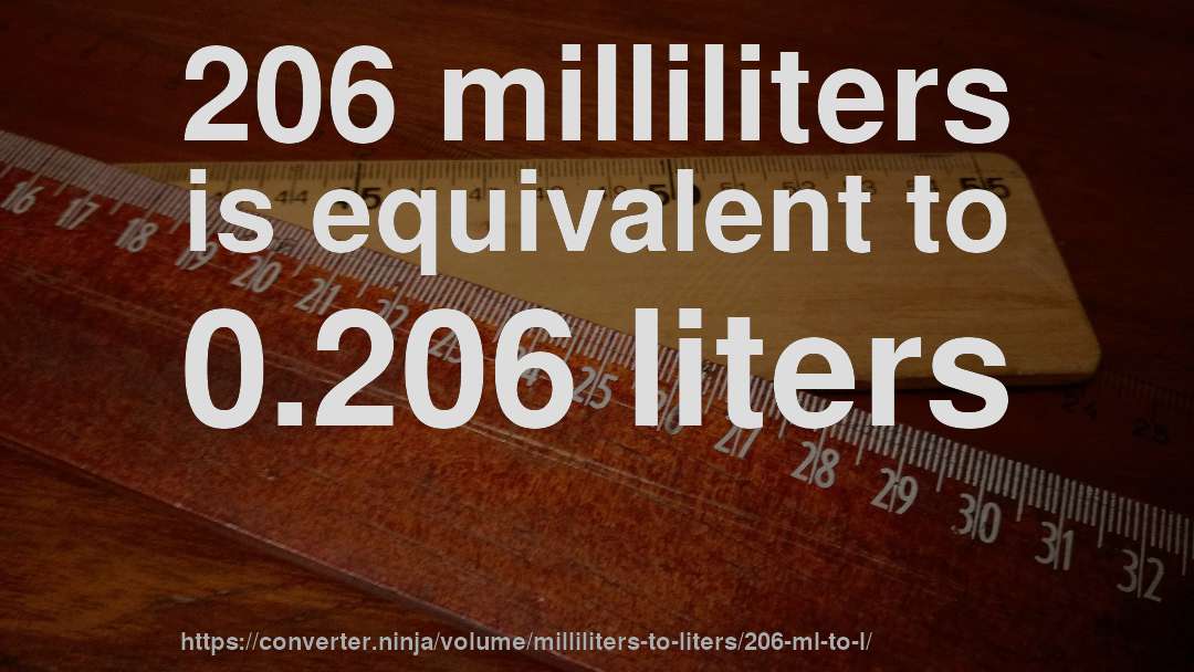 206 milliliters is equivalent to 0.206 liters