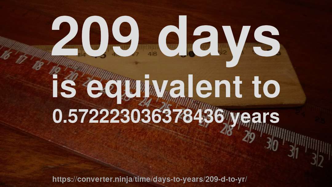 209 days is equivalent to 0.572223036378436 years