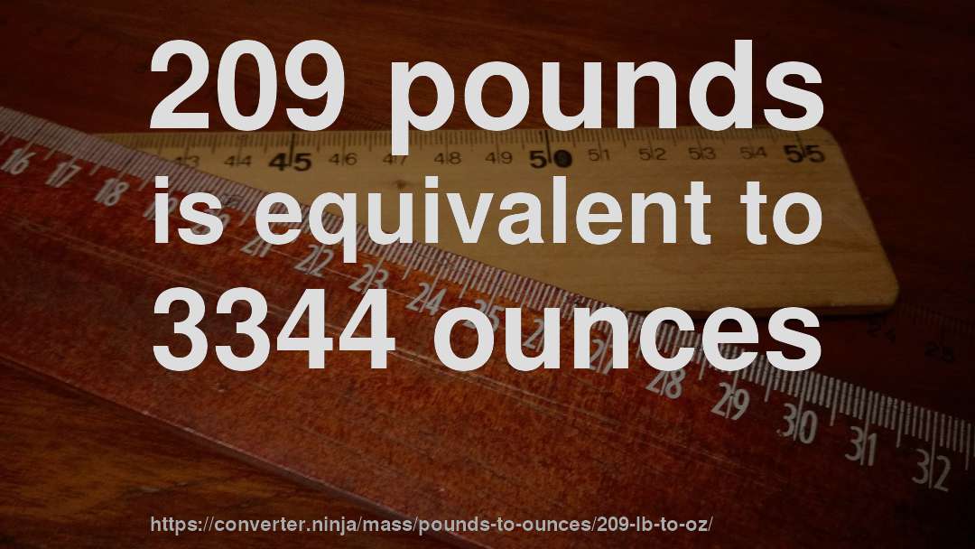 209 pounds is equivalent to 3344 ounces