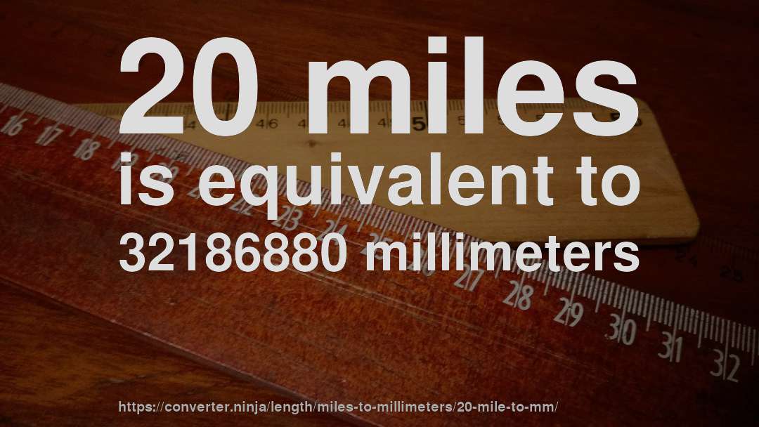20 miles is equivalent to 32186880 millimeters