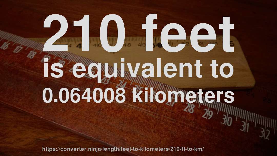 210 feet is equivalent to 0.064008 kilometers