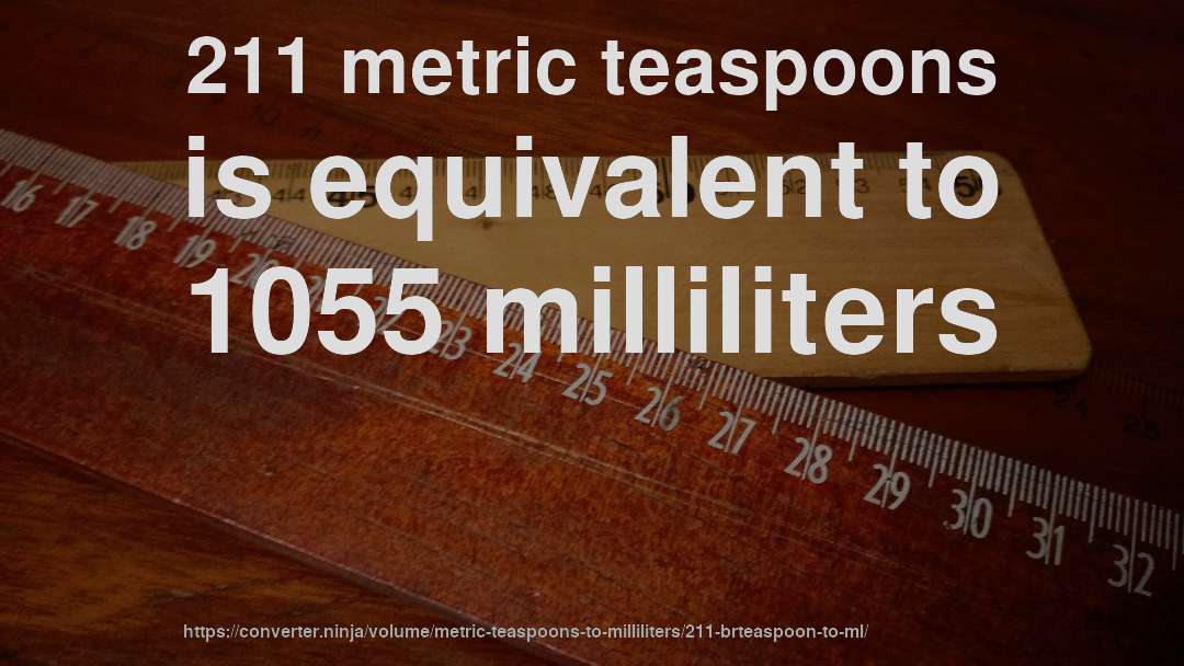 211 metric teaspoons is equivalent to 1055 milliliters