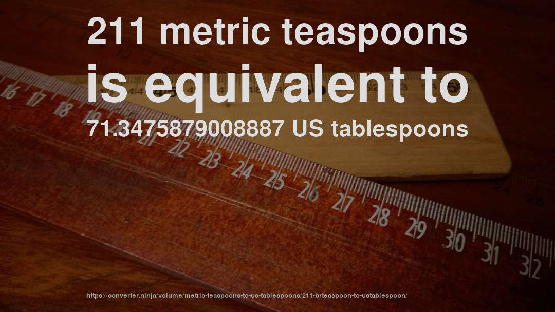 211 metric teaspoons is equivalent to 71.3475879008887 US tablespoons