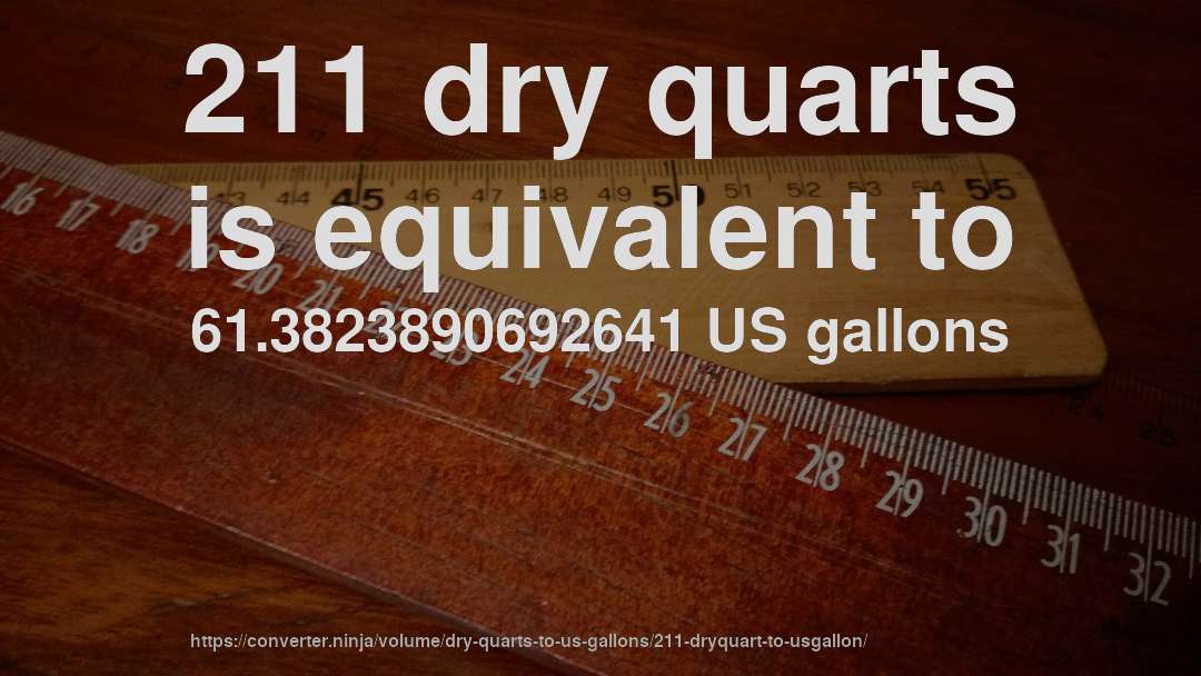 211 dry quarts is equivalent to 61.3823890692641 US gallons