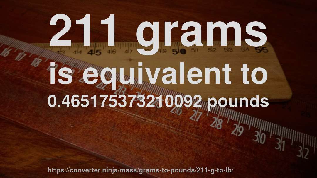 211 grams is equivalent to 0.465175373210092 pounds