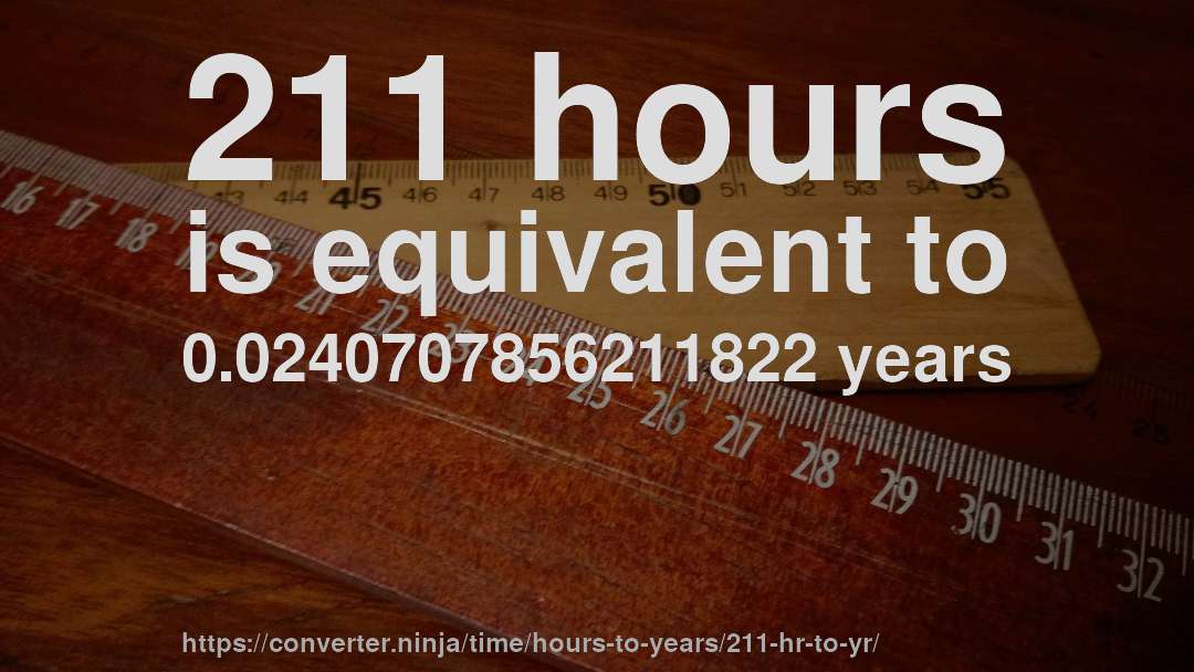 211 hours is equivalent to 0.0240707856211822 years