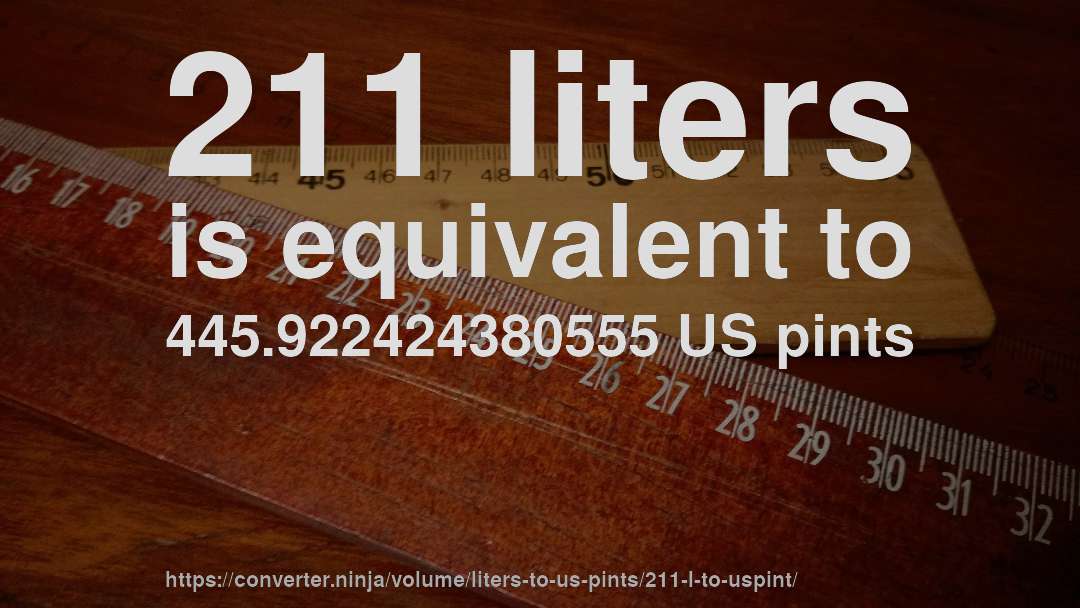 211 liters is equivalent to 445.922424380555 US pints