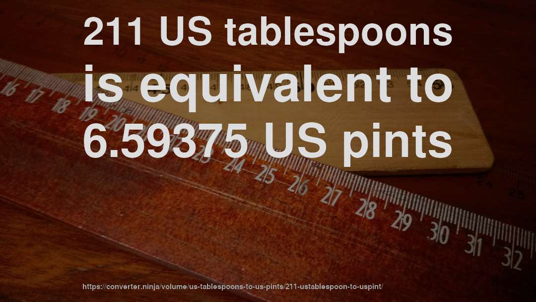 211 US tablespoons is equivalent to 6.59375 US pints