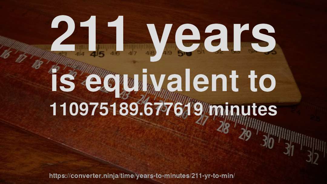 211 years is equivalent to 110975189.677619 minutes