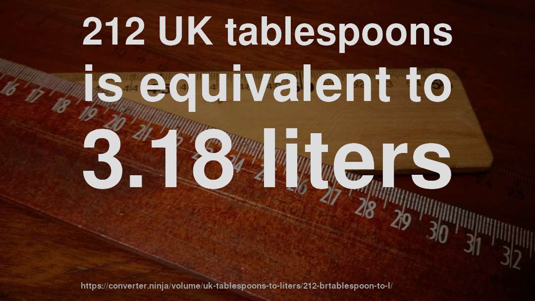 212 UK tablespoons is equivalent to 3.18 liters