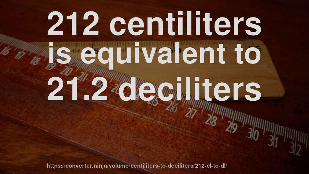 212 centiliters is equivalent to 21.2 deciliters