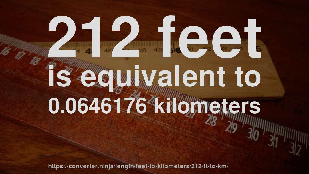 212 feet is equivalent to 0.0646176 kilometers
