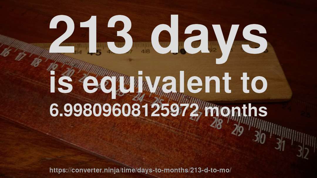 213 days is equivalent to 6.99809608125972 months