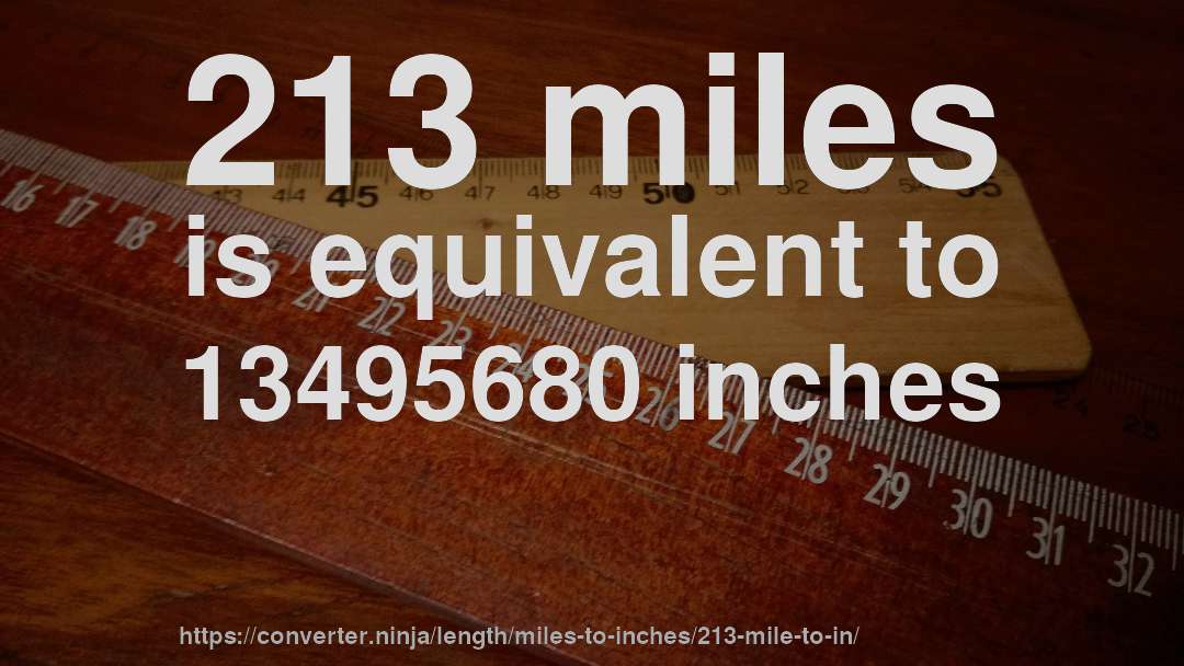213 miles is equivalent to 13495680 inches