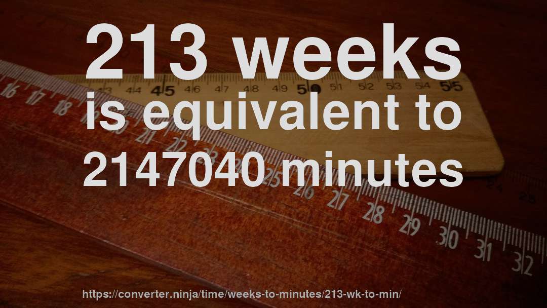213 weeks is equivalent to 2147040 minutes