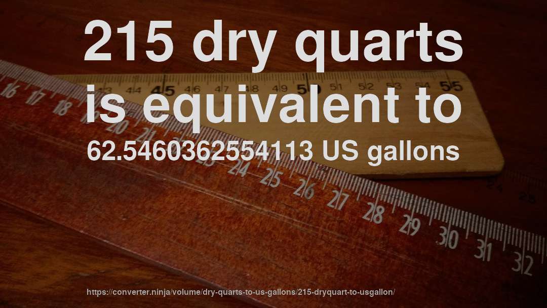 215 dry quarts is equivalent to 62.5460362554113 US gallons