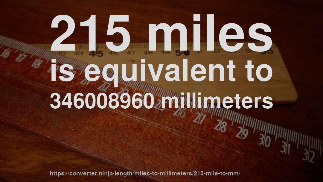 215 miles is equivalent to 346008960 millimeters