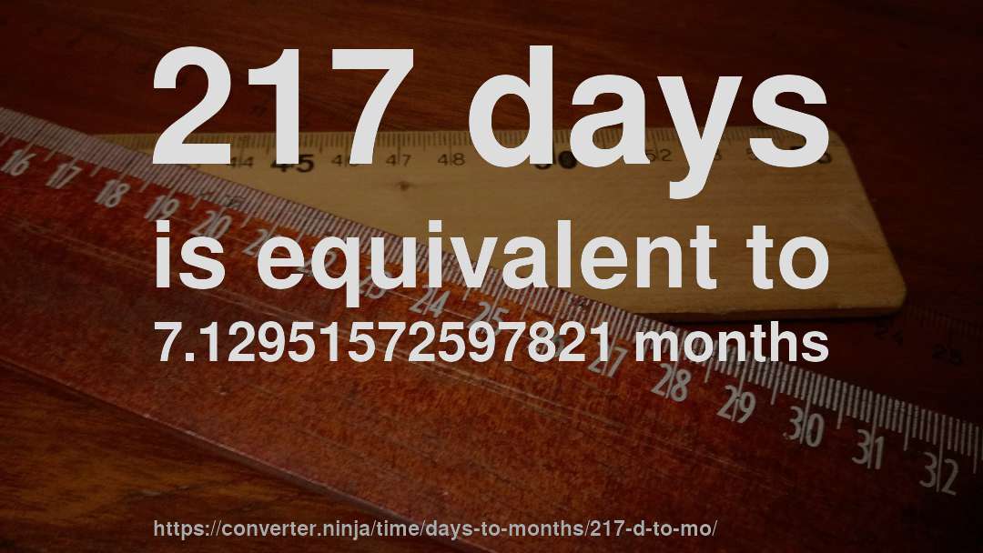 217 days is equivalent to 7.12951572597821 months