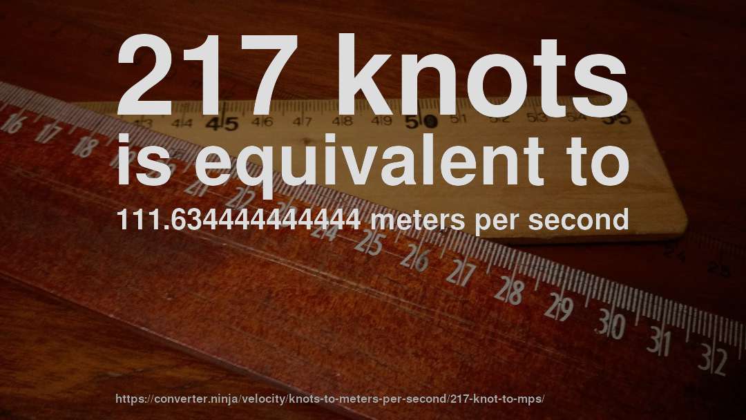 217 knots is equivalent to 111.634444444444 meters per second