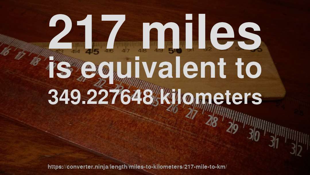 217 miles is equivalent to 349.227648 kilometers