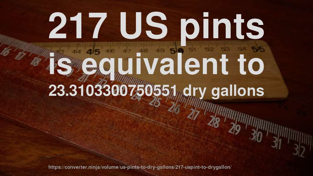 217 US pints is equivalent to 23.3103300750551 dry gallons
