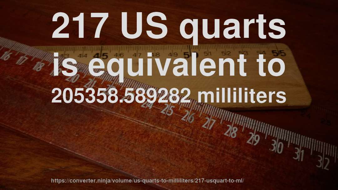 217 US quarts is equivalent to 205358.589282 milliliters