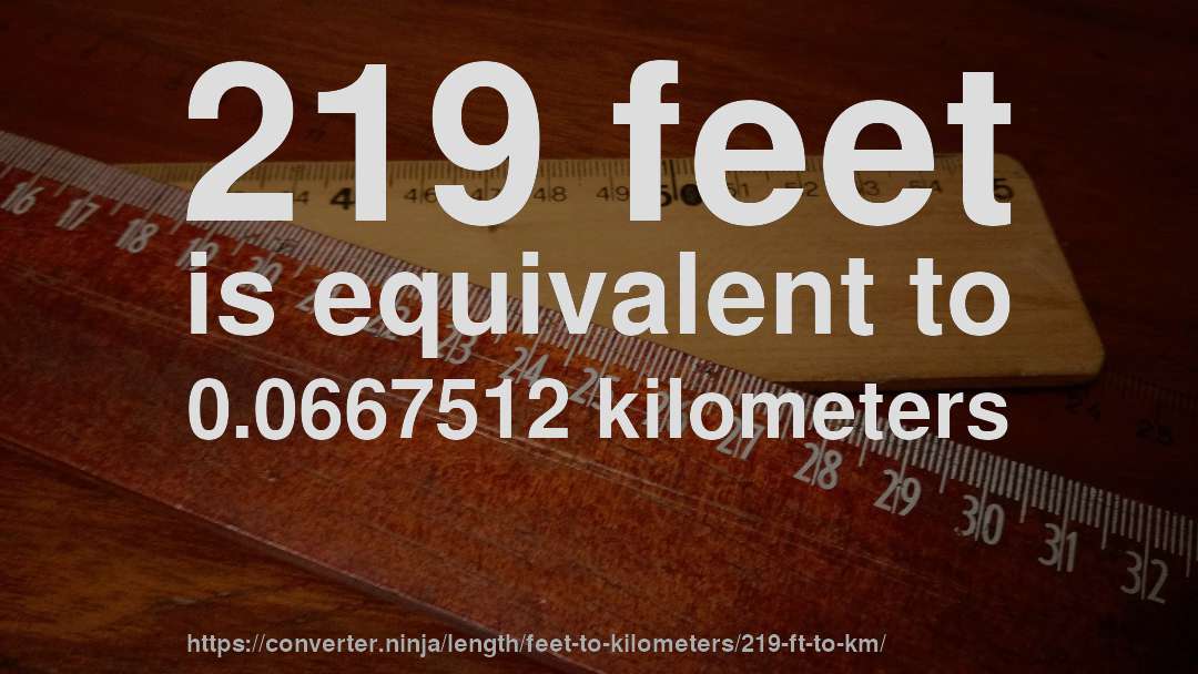 219 feet is equivalent to 0.0667512 kilometers