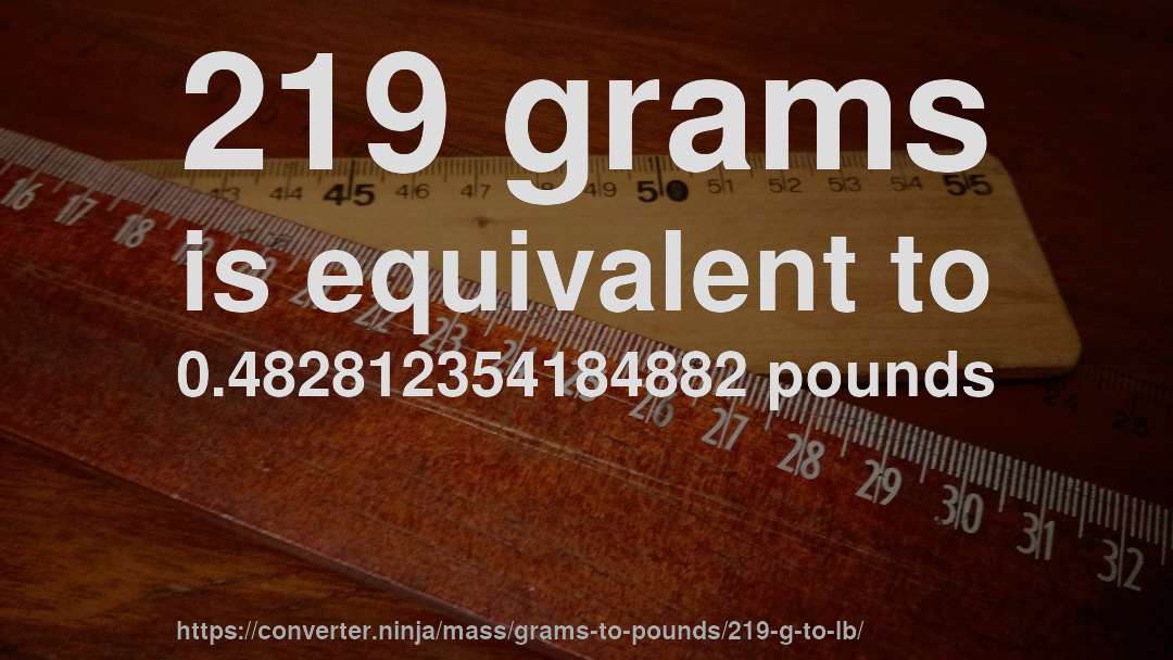 219 grams is equivalent to 0.482812354184882 pounds