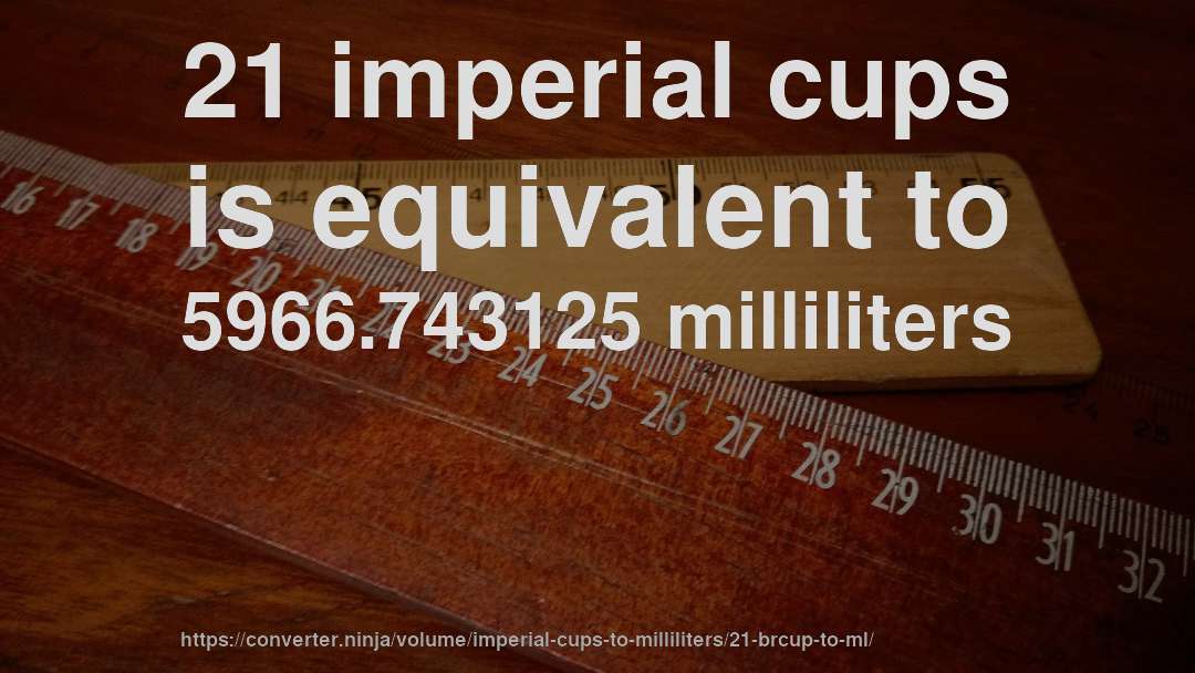 21 imperial cups is equivalent to 5966.743125 milliliters