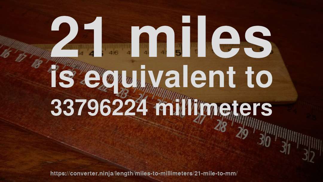 21 miles is equivalent to 33796224 millimeters