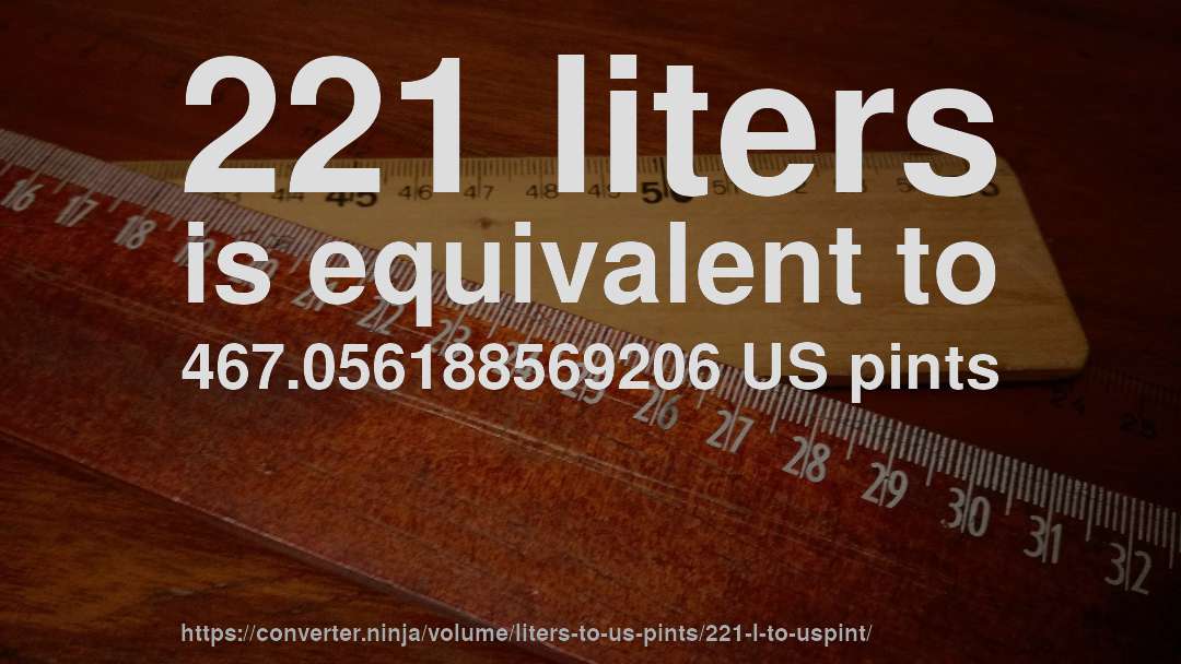 221 liters is equivalent to 467.056188569206 US pints