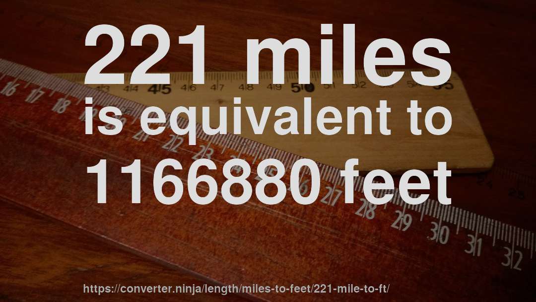 221 miles is equivalent to 1166880 feet