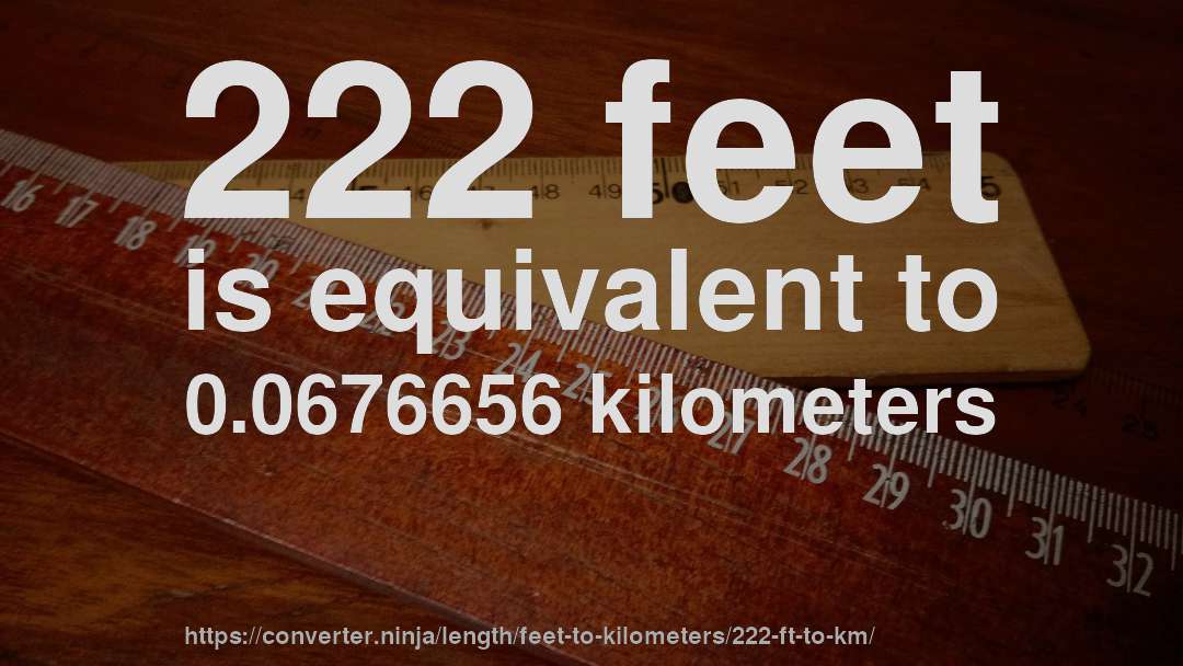 222 feet is equivalent to 0.0676656 kilometers