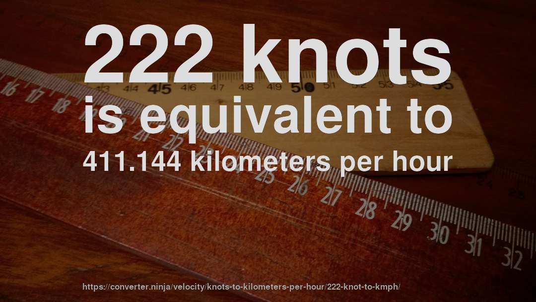 222 knots is equivalent to 411.144 kilometers per hour