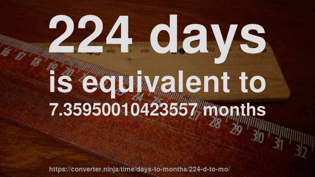 224 days is equivalent to 7.35950010423557 months