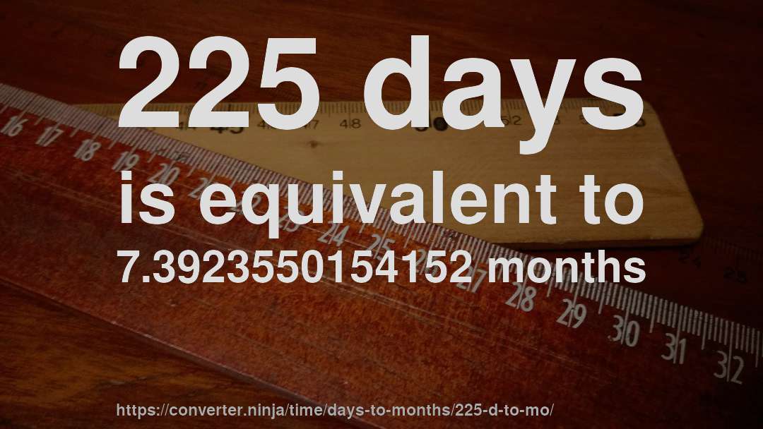 225 days is equivalent to 7.3923550154152 months