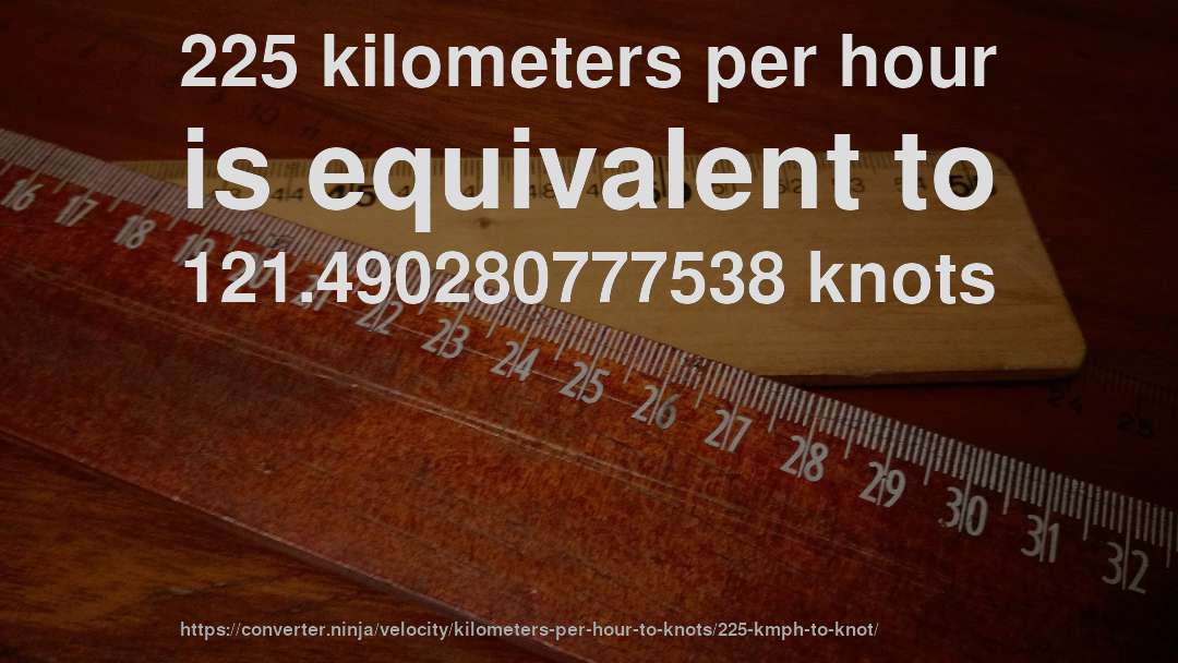 225 kilometers per hour is equivalent to 121.490280777538 knots