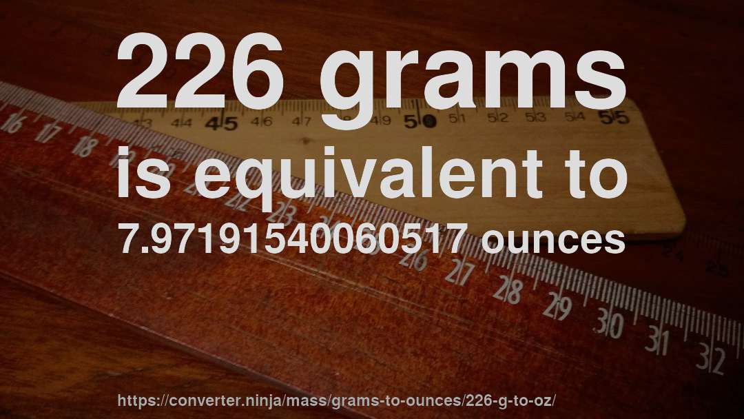 226 grams is equivalent to 7.97191540060517 ounces