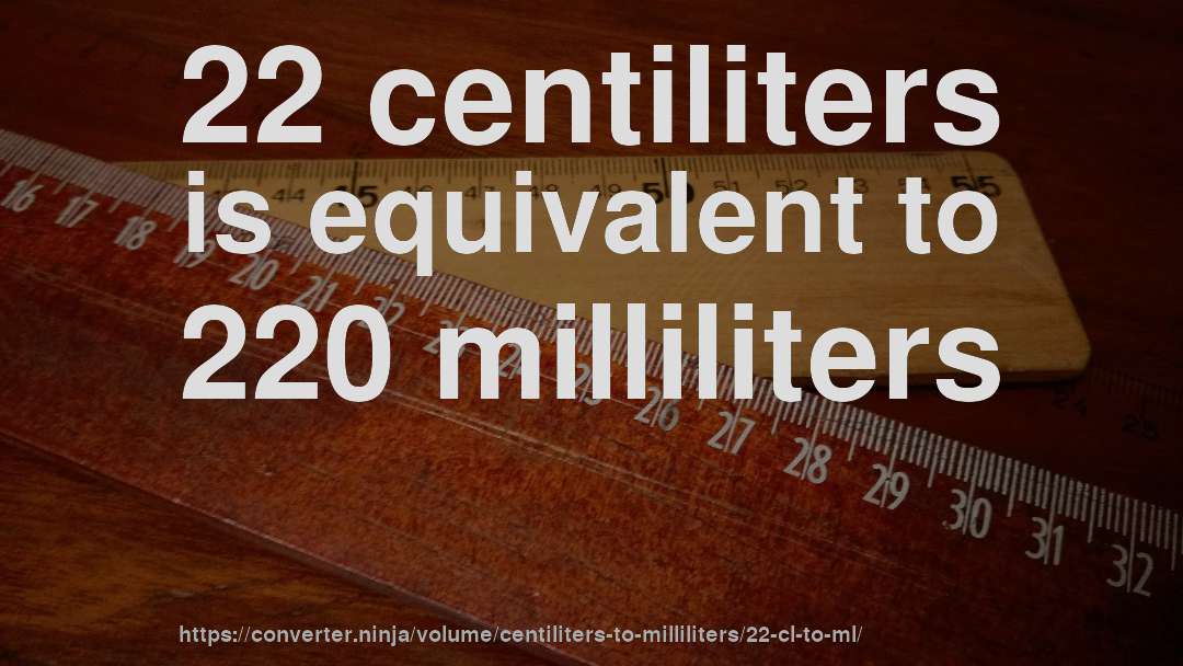 22 centiliters is equivalent to 220 milliliters