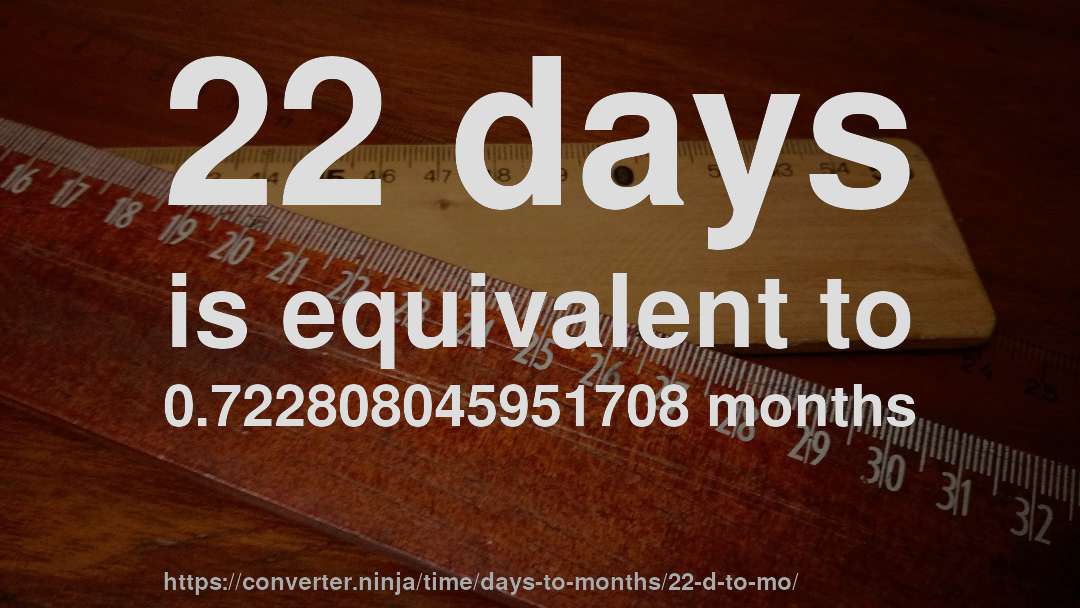 22 days is equivalent to 0.722808045951708 months