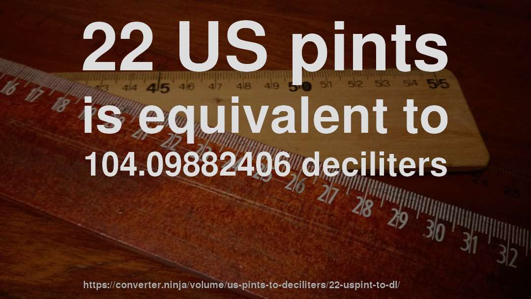 22 US pints is equivalent to 104.09882406 deciliters