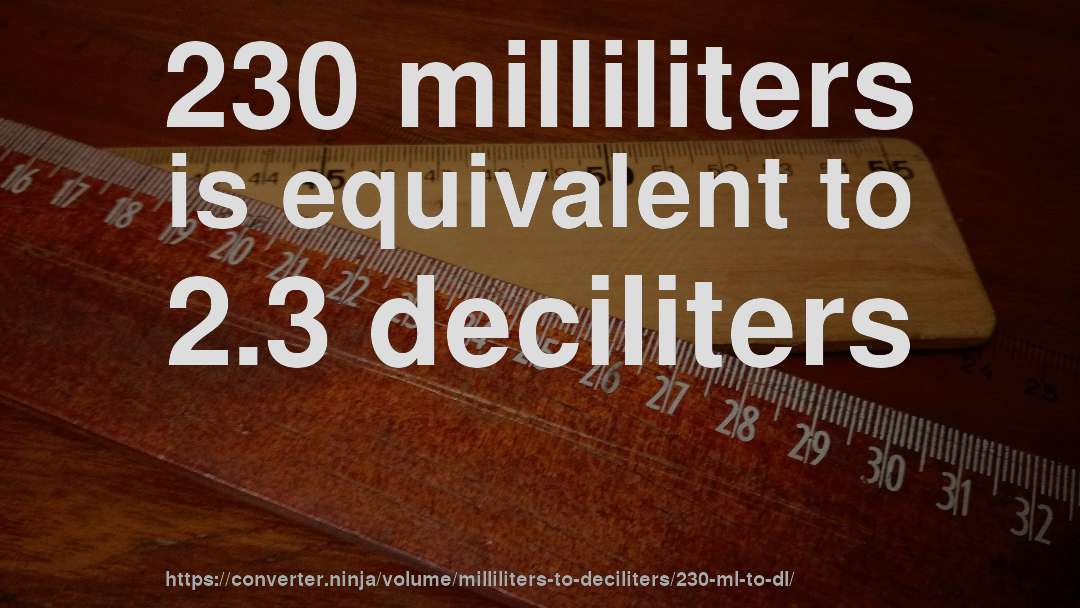 230 milliliters is equivalent to 2.3 deciliters