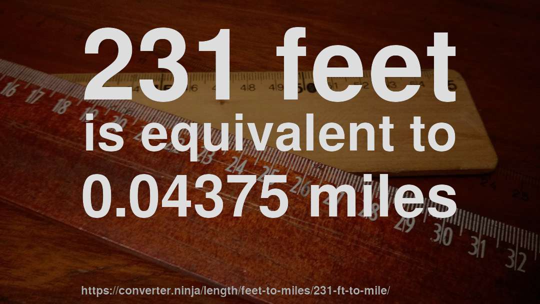 231 feet is equivalent to 0.04375 miles