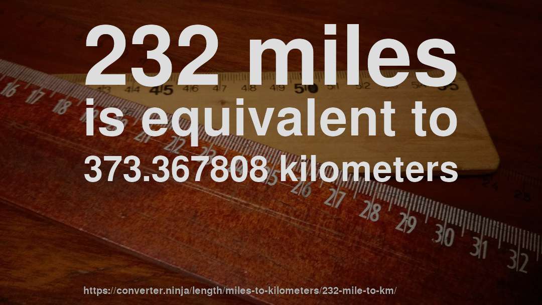 232 miles is equivalent to 373.367808 kilometers