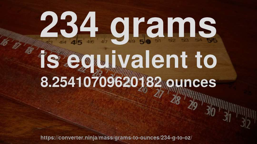 234 grams is equivalent to 8.25410709620182 ounces