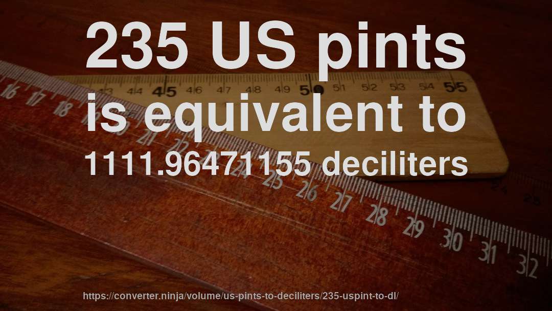 235 US pints is equivalent to 1111.96471155 deciliters