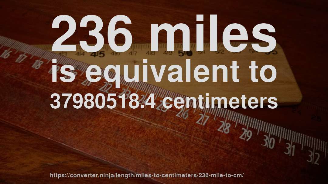 236 miles is equivalent to 37980518.4 centimeters