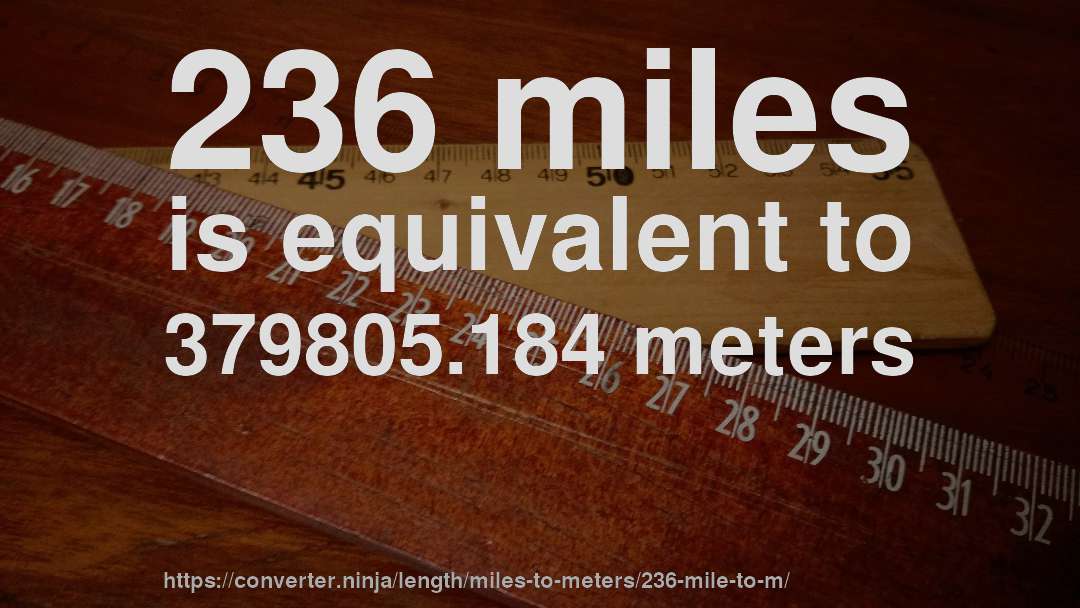 236 miles is equivalent to 379805.184 meters