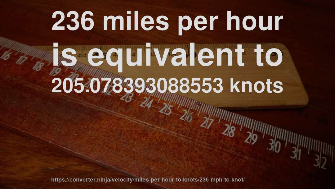 236 miles per hour is equivalent to 205.078393088553 knots