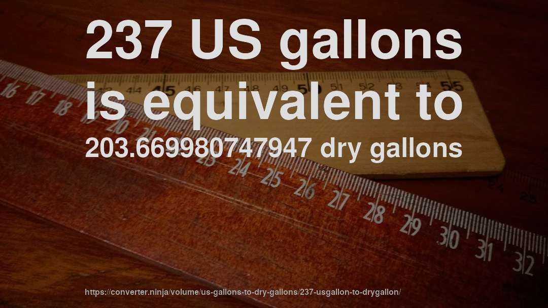 237 US gallons is equivalent to 203.669980747947 dry gallons